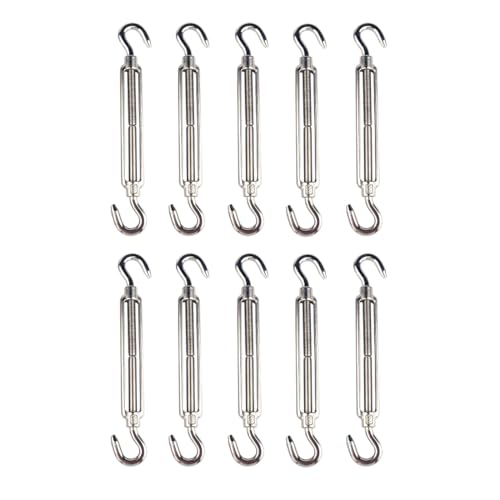 10Pcs M6 Hook & Hook Turnbuckle Heavy Duty Tensioner Adjustable Shade Sail Hardware for Tightening Up Metal Cable Wire 1/4" - style: M6 Hook & Hook