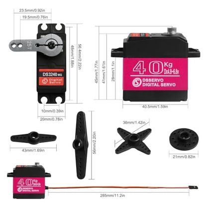 2 Pack High Torque 40KG Digital Servo, DS3240MG Full Metal Stainless Steel Gear Waterproof Steering RC Servo, for 1/8 1/10 Scale RC Car Crawler Buggy Airplane Control Angle 180°