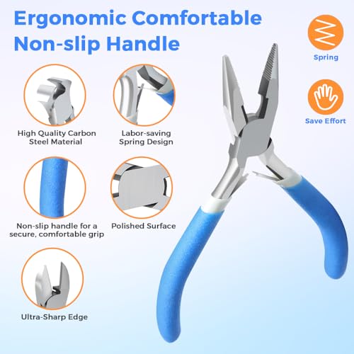 LIFEGOO 5 Pieces Mini Pliers Set – Durable Precision Tool Kit for Crafts, Jewelry & DIY, Includes Long Needle Nose, Bent Nose, Diagonal, End Cutting, Nipper (Blue) - color: Blue