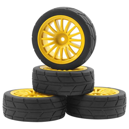 4Pack Vgoohobby OD70mm RC 1/10 On Road Rubber Tires w/Plastic Wheel Rims 12mm Hex Compatible with HSP HPI Redcat Tamiya Traxxas Kyosho 1/10 RC On Road Racing Touring Car (Yellow) - color: Yellow