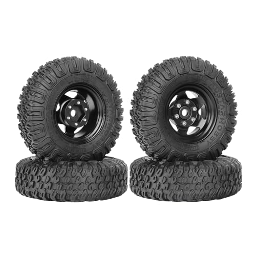 4PCS RC Car 1.55 Inch Tyres Aluminum Alloy Metal Beadlock Wheel Rim and Rubber Tires for 1/10 RC Crawler Car for Axial AX90069 D90 TF2 Tamiya CC01 LC70 MST JIMNY(85mm-5Spoke Black) - color: 85mm-5Spoke Black