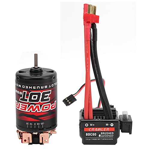 3 - Slot 30T 550 Brushed Motor with 80A ESC Replacement Set, High - Torque RC Crawler Motor for 1/10 & 1/12 Brushed RC Cars, Copper Windings & Double Ball Bearings