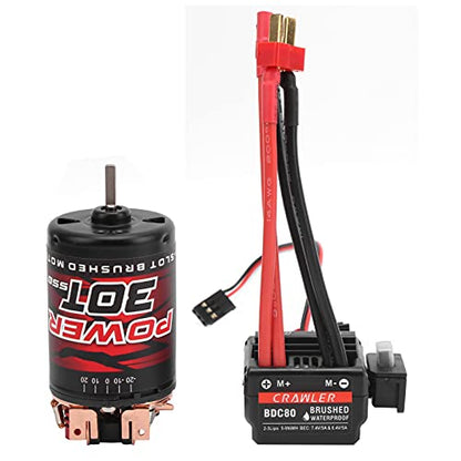 3 - Slot 30T 550 Brushed Motor with 80A ESC Replacement Set, High - Torque RC Crawler Motor for 1/10 & 1/12 Brushed RC Cars, Copper Windings & Double Ball Bearings