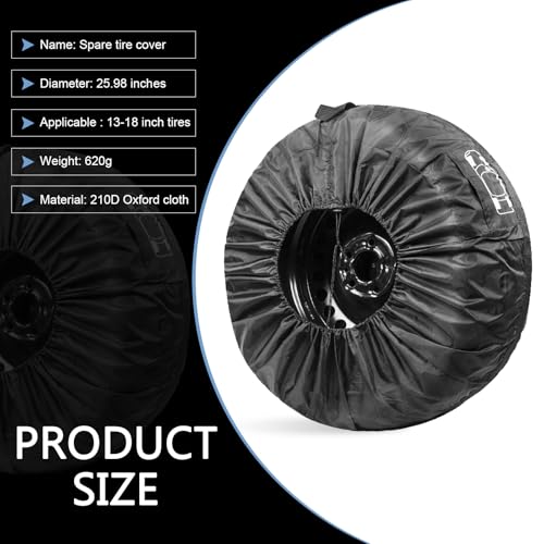 Car Spare Tire Cover, 190T Taffeta Sun and Water Proof Storage Bag with Comfortable Handle, Foldable Tension Adjustment Protective Cover with Buckle, Universal for 13" - 18" Tire (Black) - color: Black #Small