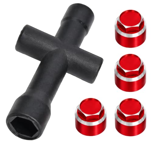 4PCS M4 RC Wheel Nuts, Dustproof Rim Center Cap Hub Nuts for 1/10 TRX4 | Aluminum Wheel Center Cap Nuts with Mini Cross Wrench for TRX4 TRX6 SCX10 SCX10 II D90 Redcat Tamiya HPI 1/10 RC Car, Red - color: Red