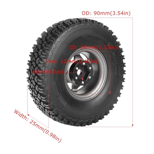 4PCS 1.55 Inch Aluminum Alloy Metal Beadlock Wheel Rim and 90mm Rubber Tires for 1/10 RC Rock Crawler Car for Axial AX90069 D90 TF2 CC01 Tamiya Upgrade Parts(6Spoke Grey) - color: 6spoke Grey