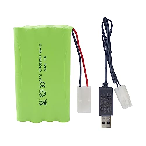 AA 9.6V 2800mAh Rechargeable Battery with Tamiya Plug and USB Charging Cable Suitable for RC Toy Cars, Trucks, Tanks, Engineering Vehicles, RC Ships Spare Battery Pack