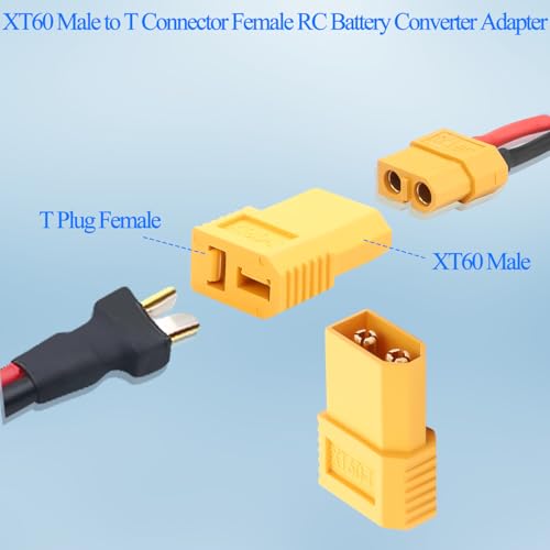 QIANRENON XT60 to T Plug High Current Adapter 30A XT60 Male to T Connector Female Converter XT60 to T-Plug RC Battery Connector, Compatible Deans Connector, for Model Airplane Electric Car,2Pcs