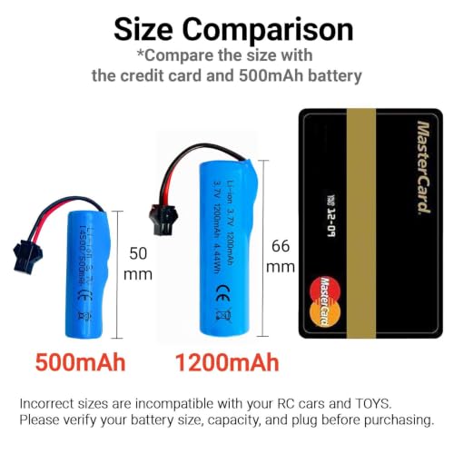 3.7V 1200mAh Li-ion Battery SM-2P Plug and 4-in-1 USB Charger for RC Cars RC Trucks Toy Robots Stunt Cars Bazooka Rocket Bubble Gun Replacement Battery