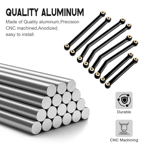 High Clearance Steering Links Set for Axial SCX24 C10 AXI00001 Wrangler JLU AXI00002, 8PCS (Black) - color: Black