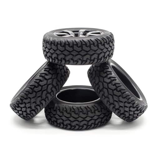 Hosim 1:10 Scale RC On Road Terrain Buggy Car Drift Replacement Tyres Pack of 4pcs High Performance Racing Car Rally Car Accessory Parts Grain Rubber Split Spoke Satin Tires and Wheels Black Color