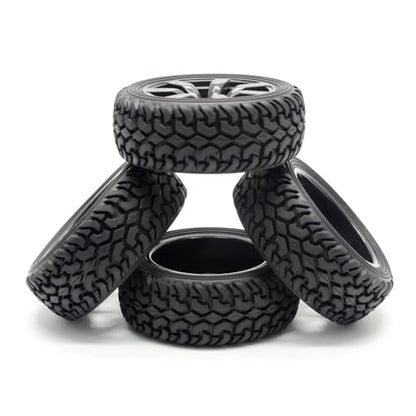 Hosim 1:10 Scale RC On Road Terrain Buggy Car Drift Replacement Tyres Pack of 4pcs High Performance Racing Car Rally Car Accessory Parts Grain Rubber Split Spoke Satin Tires and Wheels Black Color