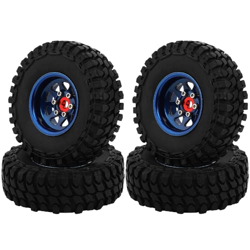 1.0 Beadlock Wheel Soft Tires Set -3.78mm Offset Wheel Rims for 1/18 1/24 RC Crawler Car Axial AX24 SCX24 FMS FCX24 TRX4M (Blue) - color: Blue