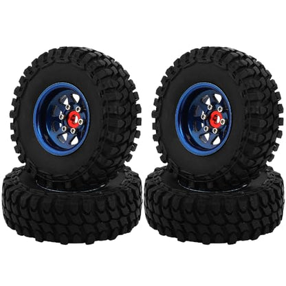 1.0 Beadlock Wheel Soft Tires Set -3.78mm Offset Wheel Rims for 1/18 1/24 RC Crawler Car Axial AX24 SCX24 FMS FCX24 TRX4M (Blue) - color: Blue