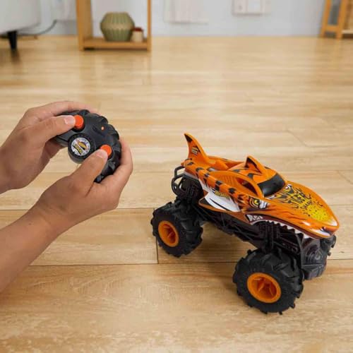 Hot Wheels Monster Trucks HW Tiger Shark RC, Remote-Control Vehicle | 1:24 Scale Oversized Truck with Terrain Action Tires for All-Terrain Driving - style: Tiger Shark