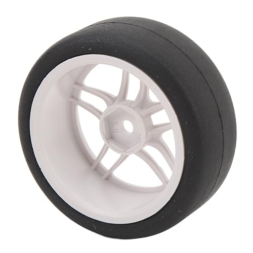 4pcs RC Tires Wheels Rims Set, 1/10 Scale Rubber Tires with 12mm Hex Hub, 26mm Wide Smooth Drift Tires for RC Racing and Drifting Cars Compatible with TT01 HSP (White) - color: White