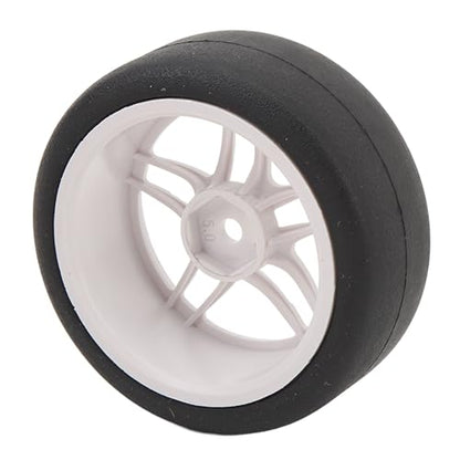 4pcs RC Tires Wheels Rims Set, 1/10 Scale Rubber Tires with 12mm Hex Hub, 26mm Wide Smooth Drift Tires for RC Racing and Drifting Cars Compatible with TT01 HSP (White) - color: White