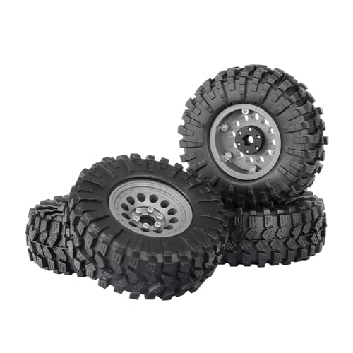 1.3” All-Terrain Tire and Wheel Set, Metal Beadlock 5mm & 7mm Hex Wheels for SCX24 TRX4M 1/12 1/14 1/18 1/24 RC Crawler Car (A, Gray) - color: A, Gray