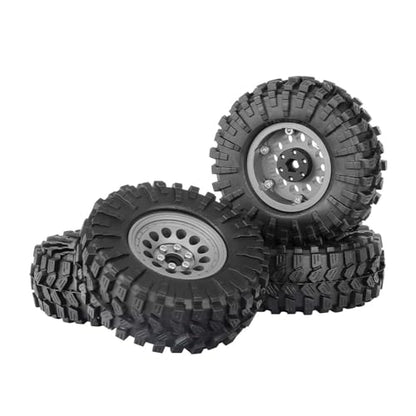 1.3” All-Terrain Tire and Wheel Set, Metal Beadlock 5mm & 7mm Hex Wheels for SCX24 TRX4M 1/12 1/14 1/18 1/24 RC Crawler Car (A, Gray) - color: A, Gray