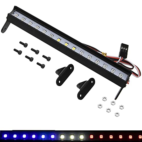 5.51" RC 15Led LED Light Bar Kit Body Shell Roof Light Lamp Compatible with Traxxas TRX-4 SCX10 Wraith 90046 D90 SCX10 II CC01 Redcat Gen7 Gen8 1/10 RC Crawler Car Truck (Red-Blue-White)