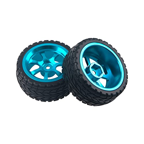 Metal 12mm Hex Hub Wheel Rims & 2.55'' Rubber Tires with 30mm Extension Hex Hub Adapter Compatible with Wltoys 144001 A959 A959-B 124019 124018 1/18 1/14 RC Car (Blue)