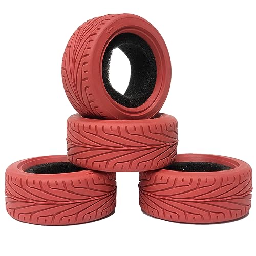 1/10 RC On-Road Car Tyres,WONFAST 4PCS 65mm Grain Drift Rubber RC Tire Replacement for 1/10 RC On Road Run-flating Racing Car for HSP Tamiya HPI (Red) - color: 65mm-Red