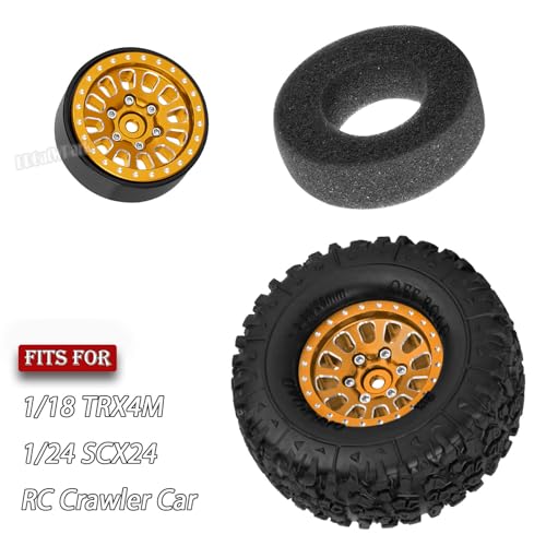 RC 1.3 in Wheel Tires for 1/18 TRX4M 1/24 SCX24 RC Crawler Car,Aluminum 1.3 Beadlock Wheel Rims and Rubber Tires w/Sponge,RC Truck Tires,Yellow - color: Yellow - (1.3 Tires)