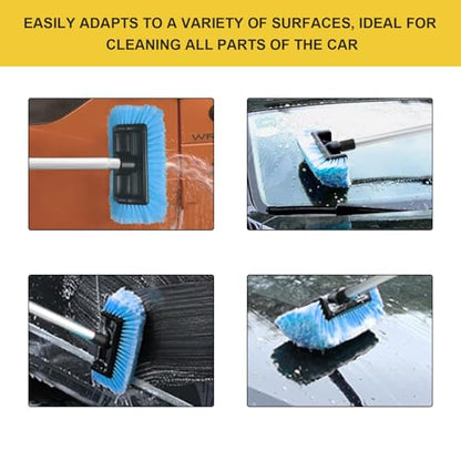 62.7" Car Wash Brush with Long Handle, Scratch-Free Washing Brushes with Five-Sided Soft Bristles, Adjustable Cleaning Brush Wash Mop Kit for RV Truck SUV House Siding (Blue)