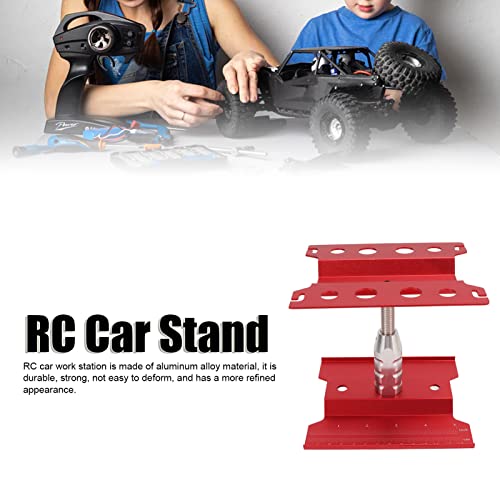 RC Car Repair Station and Screw Plate Set, Aluminum Alloy Work Stand for 1/8 1/10 1/12 1/16 Scale RC Cars, Adjustable Height with Magnetic Screw Tray and Non - Slip (Red) - color: Red