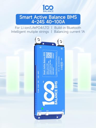 DALY Smart BMS 12V-24V 60A Built-in 1A Active Balancer | Bluetooth App Monitoring. 4S-8S LiFePO4 Li-ion LTO Support. Designed for Energy Storage, RVs, Trolling Motors - style: 60A 4-8S BT