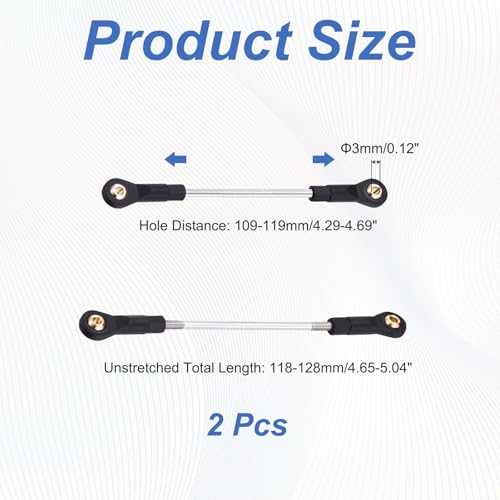 MECCANIXITY 2Pcs Adjustable Turnbuckles Camber Links, 109-119mm Turnbuckle Rod Steering Servo Linkage with M3 Ball Head Rod Ends for RC Car Replace Parts DIY - size: 109-119mm