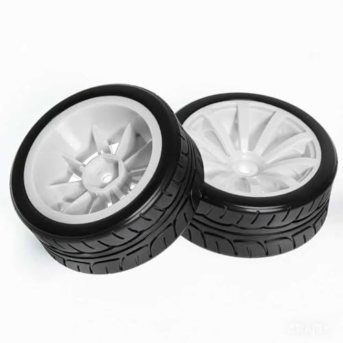 RC OD 65mm 1/10 Rally Racing Tires and Plastic Street Wheels 12mm Hex for 1:10 1/12 Scale On Road Touring Drift Car Tamiya TT01 TT02 Traxxas XV02 XV01 TA06 HPI KYOSHO PTG2 4PCS (White) - color: White