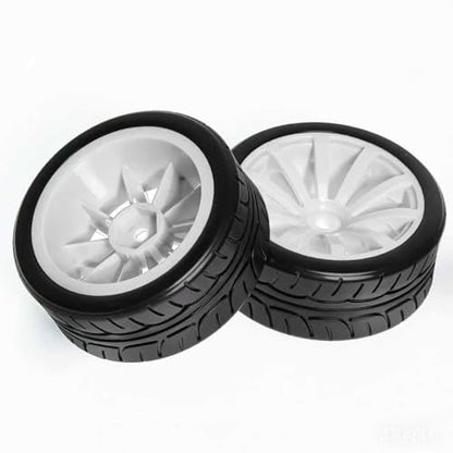 RC OD 65mm 1/10 Rally Racing Touring Tires & Plastic Wheels 12mm Hex for 1:10 1/12 On Road Drift Street Car Tamiya TT01 TT02 Traxxas XV02 XV01 TA06 HPI KYOSHO PTG2 A959 4PCS (White) - color: White