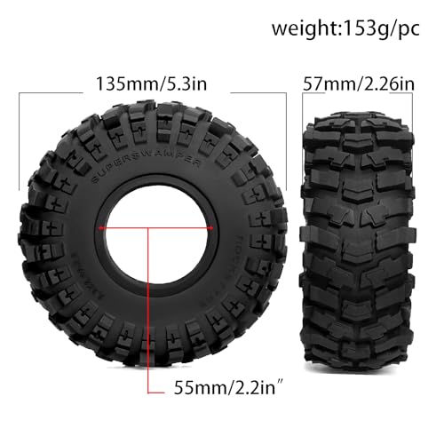 2.2 RC Crawler Tires OD 5.3'' fit 2.2 Beadlock Wheels 1/10 All Terrain Super Grip Soft Tyres For 1:10 1:8 Mud Crawler Turck Car Traxxas TRX4 Axial SCX10 RC4WD RBX10 MJX H8H MK07 4PCS