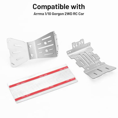RC Car Skid Plate Set, daitoku Stainless Steel Chassis Armor RC Chassis Front & Rear Protector for Arrma 1/10 Gorgon 2WD