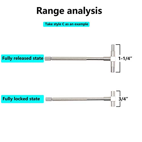 Beslands 6 Pc Telescoping Gage Set, 5/16" - 6" Range, T-Bore Hole Gauges w/Pouch, High Precision Telescopic Bore Gauge T-Gage Set (5/16" to 6") - size: T-Gauges 5/16" to 6"