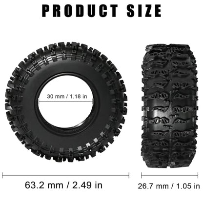 1.3 Tires for SCX24 & TRX4M 63.2 26.7mm RC Crawler Tires Upgrades with Foam Inserts Compatible with Traxxas Axial 1/18 1/24 Scale RC Cars Aggressive Mud Terrain Cling On Design - size: 1.3-66mm-jct