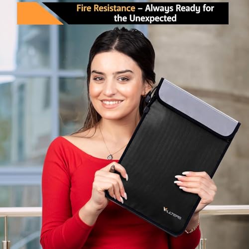 Upgraded Two Pockets Fireproof Document Bag (2000℉), 15”x 11” Fire Proof Bag for Documents with Zipper, Waterproof Document Pouch for Valuables, Legal Documents Safe Storage (Black) - color: Black