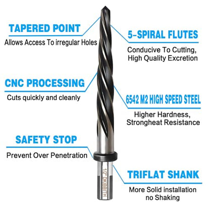 1/2” Bridge Construction Reamer Drill Bit, M2 HSS Taper Chucking Reamer for Steel Alloy Metal Wood Plastic, 1/2" Non-Slip Shank, 5-Spiral Flutes Car Reamer, to Align or Enlarge Holes, 12mm - size: 1/2”