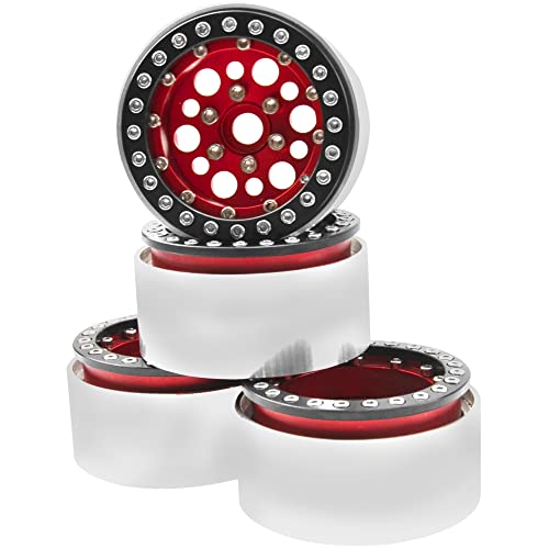 4Pack ShareGoo Aluminum Alloy 1.9" Beadlock Wheel Rims Hubs Compatible with Traxxas TRX4 Axial SCX10 RCAWD D90 D110 Tamiya CC01 1/10 RC Crawler Car (Red) - color: Red