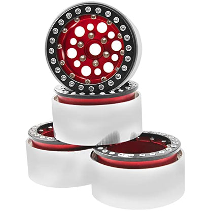 4Pack ShareGoo Aluminum Alloy 1.9" Beadlock Wheel Rims Hubs Compatible with Traxxas TRX4 Axial SCX10 RCAWD D90 D110 Tamiya CC01 1/10 RC Crawler Car (Red) - color: Red