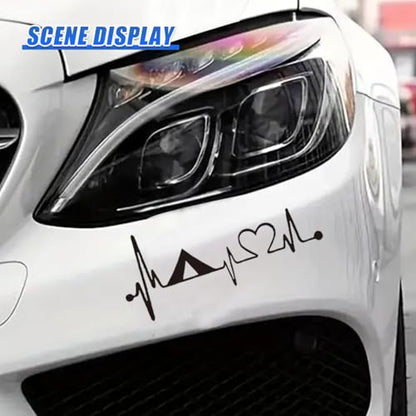 Craedli 2PCS Camping Tent Heartbeat Sticker Car Decal, 7.8"×3.3" Waterproof Vinyl Pulse Line Heart Sticker, Outdoor Adventure Car Bumper Window Decals for Camper SUV Truck Laptop (Black-Heart) - color: Black-heart