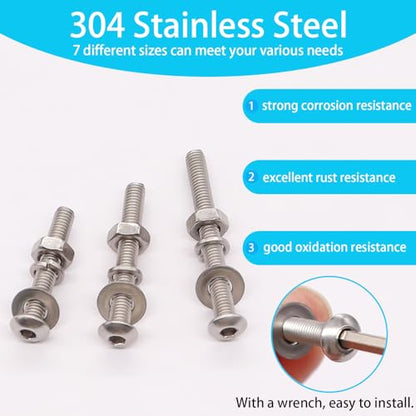 380PCS M4 Screw Kit, M4 x 6/8/12/16/20/25/30mm Button Head Socket Cap Screws Bolts Nuts Washers Assortment Kit, 304 Stainless Steel M4 Bolts with Hex Wrench - size: SS M4 x 6/8/12/16/20/25/30mm, style: Button Head