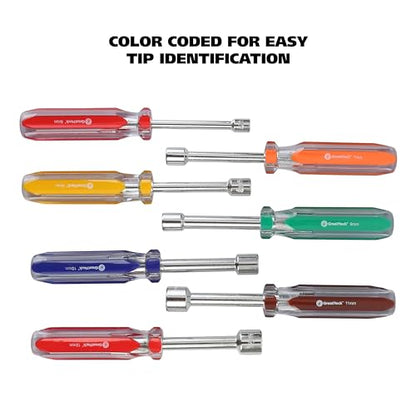 GreatNeck ND71 7-Piece Metric Nut Driver Set, Chrome Vanadium Steel Nut Drivers, Rust-Resistant Finish Nut Drivers Set, Acetate Nut Driver Handle, Color-Coded for Quick Identification - size: Metric