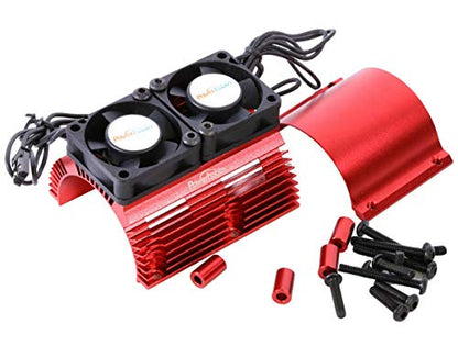 Aluminum Heat Sink with Twin Turbo High Speed Fans for 1/8 Motors, 40.8mm Diameter, RC Vehicles - color: Red