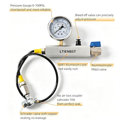 Nitrogen Regulator Shock Fill with 700Psi Nitrogen Gauge | Nitrogen Regulator Shock Fill No Loss Chuck Tool,Compatible with Kawasaki,Honda,Yamada,ATV, UTV's Shock with a Schrader Valve