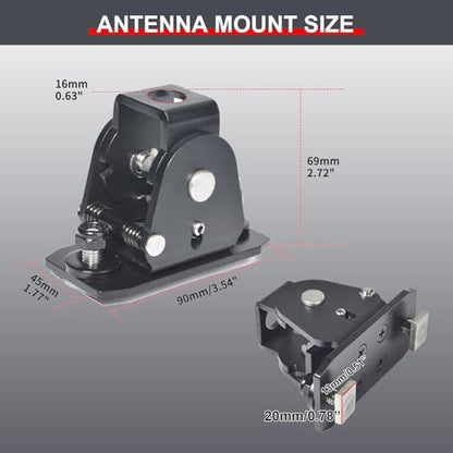 Roof Rack Foldable Antenna Mount Kit – Compatible with Crossbars & Platforms with 5 Meters RG58 Cable, 180°Adjustable Bracket for Antennas, Flags, LED Lights | Easy-Install Channel Mount System