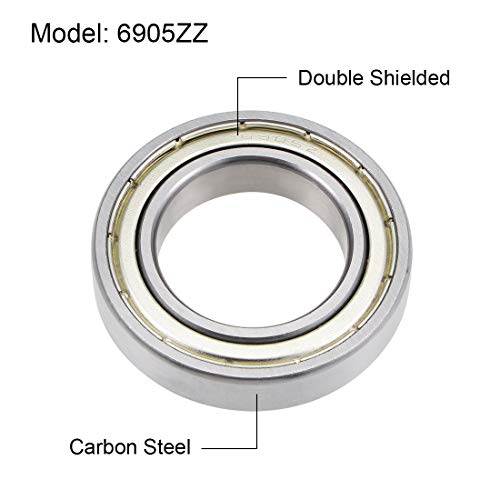 uxcell 6905ZZ Deep Groove Ball Bearings Z2 25mm X 42mm X 9mm Double Shielded Carbon Steel 2pcs - size: 25mmx42mmx9mm