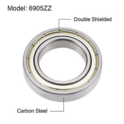 uxcell 6905ZZ Deep Groove Ball Bearings Z2 25mm X 42mm X 9mm Double Shielded Carbon Steel 2pcs - size: 25mmx42mmx9mm