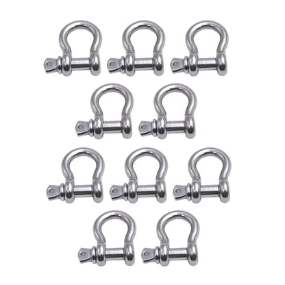 316 Stainless Steel Bow Shackle with Oversized Screw Pin, Marine-Grade Hardware for Anchor Lines, Towing, Dinghies, Canoes, Trailers, Utility Tie-Downs & Off-Road Recovery - size: 1/4" with 5/16" Pin .55T WLL, style: 10-Pack